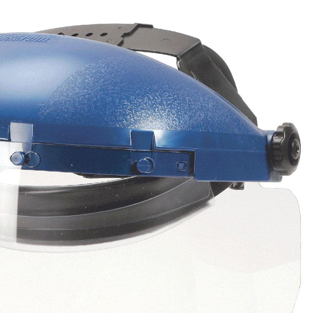Sellstrom Dual Crown Safety Face Shield with Ratchet Headgear Clear Tint Uncoated Blue Crown - Flockneti