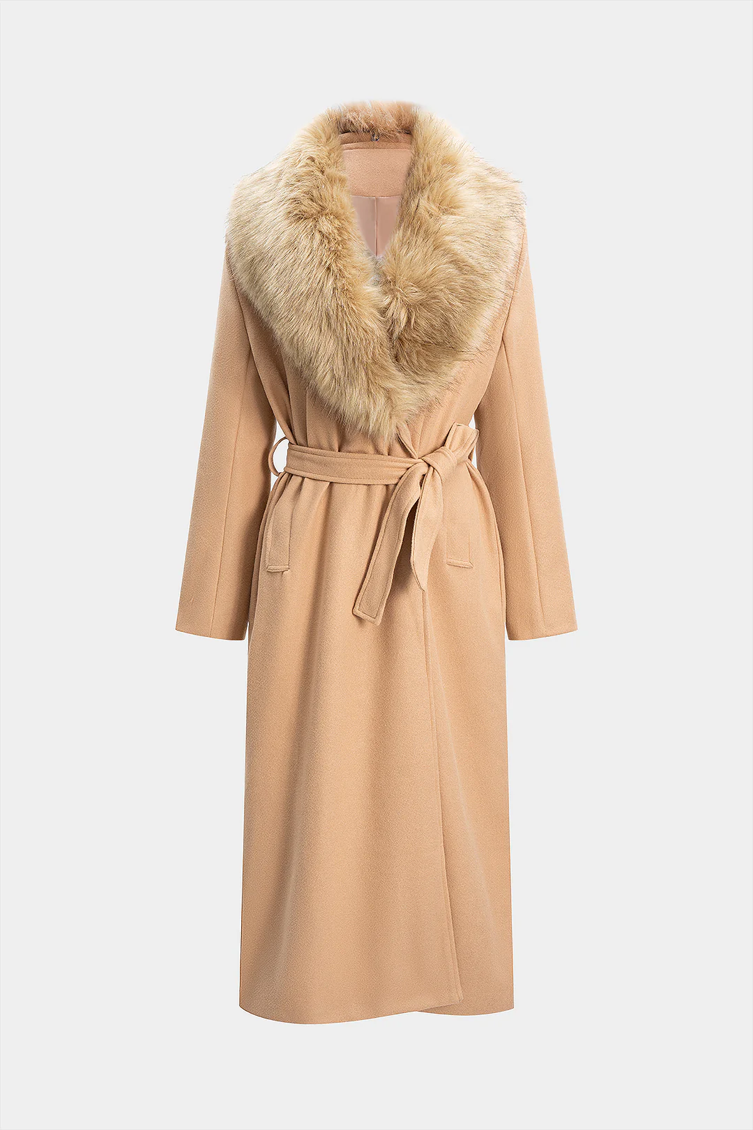 Woolen Tie-Up Long Sleeve Coat - Flockneti