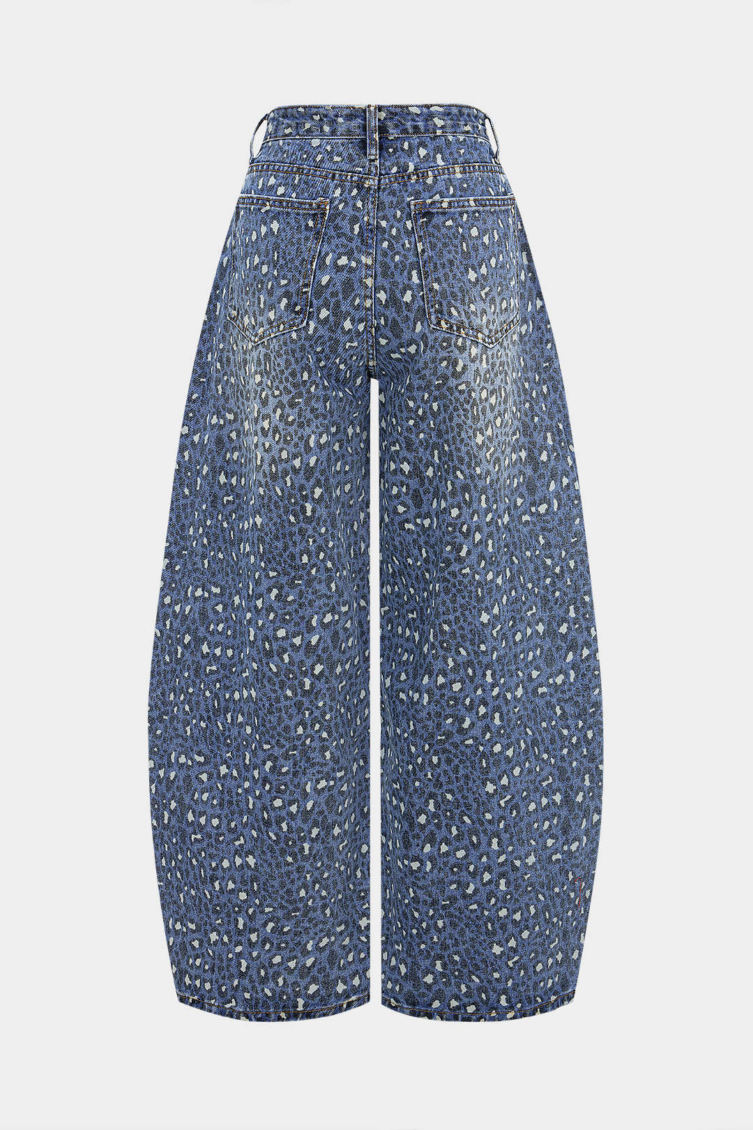 Denim Leopard Print High Waist Wide Leg Jeans - Flockneti