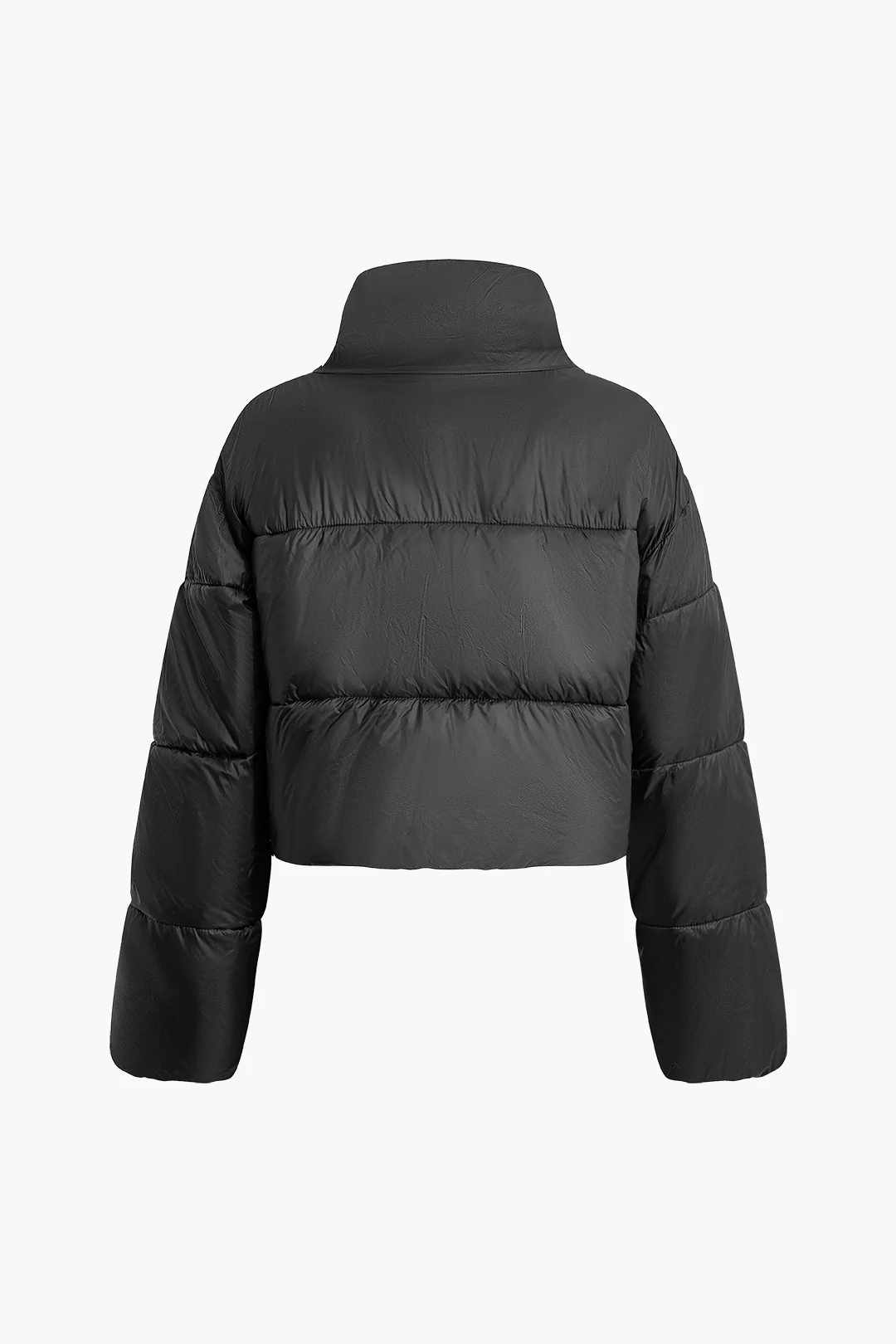 Solid Stand Collar Long Sleeve Cropped Puffer - Flockneti