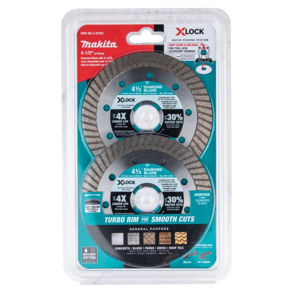 Makita X-LOCK 4-1/2″ Turbo Rim Diamond Blade for Masonry Cutting 2/pk - Flockneti