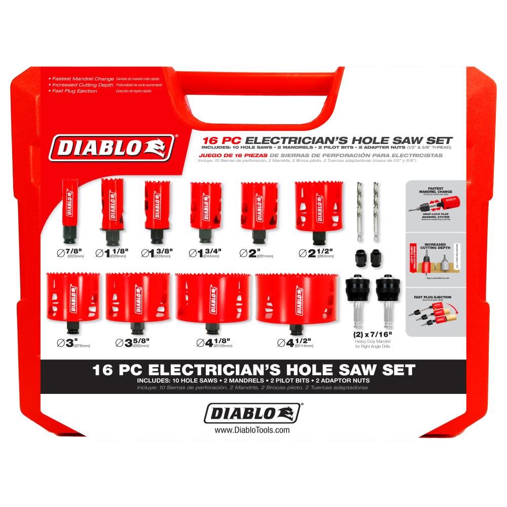 Diablo Tools 16 pc Electrician’s Bi-Metal Hole Saw Set - Flockneti