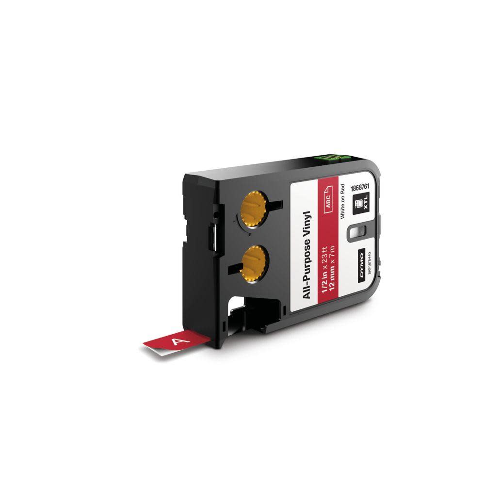 Dymo XTL 1/2 In. (12 mm) All-Purpose Vinyl White On Red - Flockneti