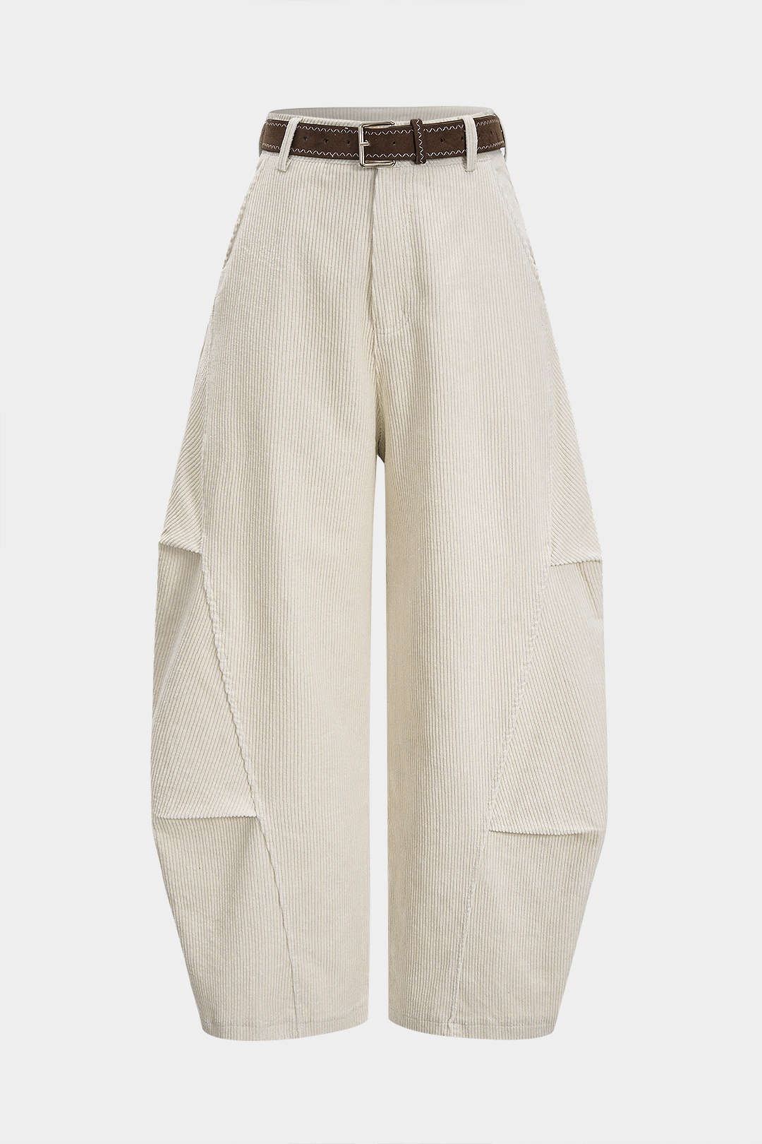 Corduroy Belted Ruched High Waist Wide Leg Pants - Flockneti