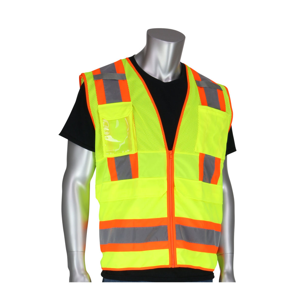 Protective Industrial Products Surveyors Tech Vest Hi-Vis Yellow Two-Tone Ten Pocket 4X - Flockneti