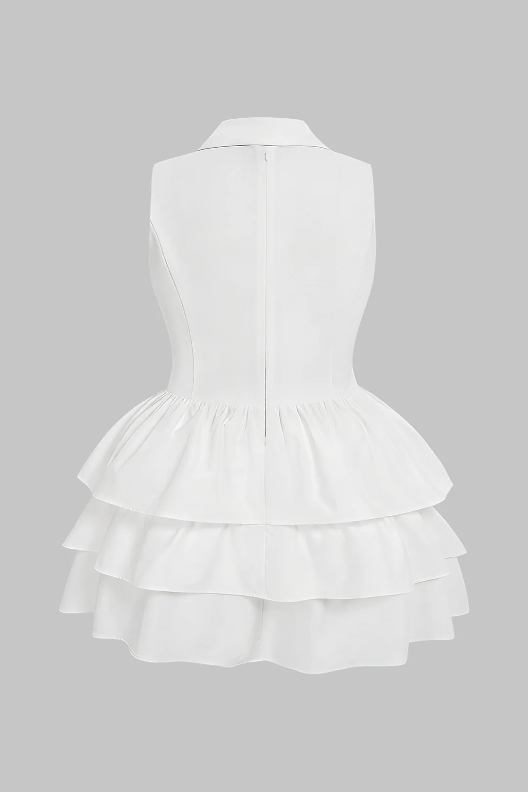 Plus Size Notched Lapel Scallop Edge Ruched Sleeveless Mini Dress - Flockneti