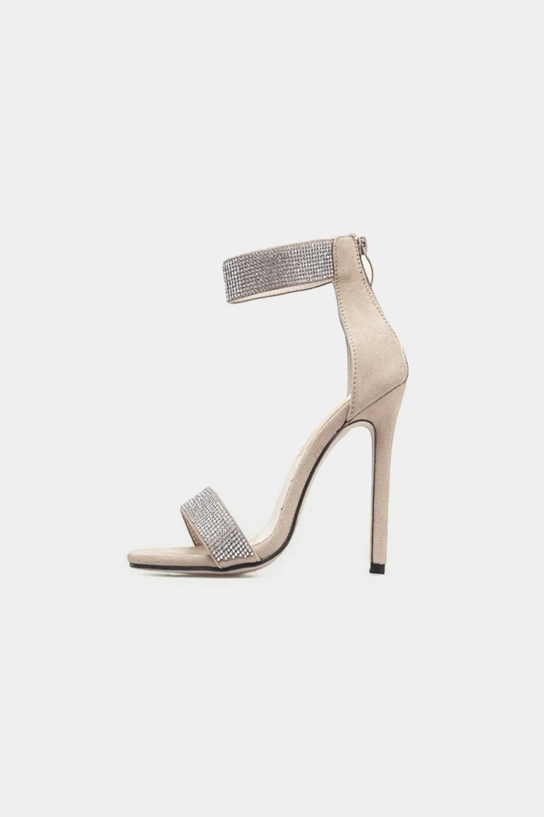 Faux Leather Rhinestone Decor Heels - Flockneti