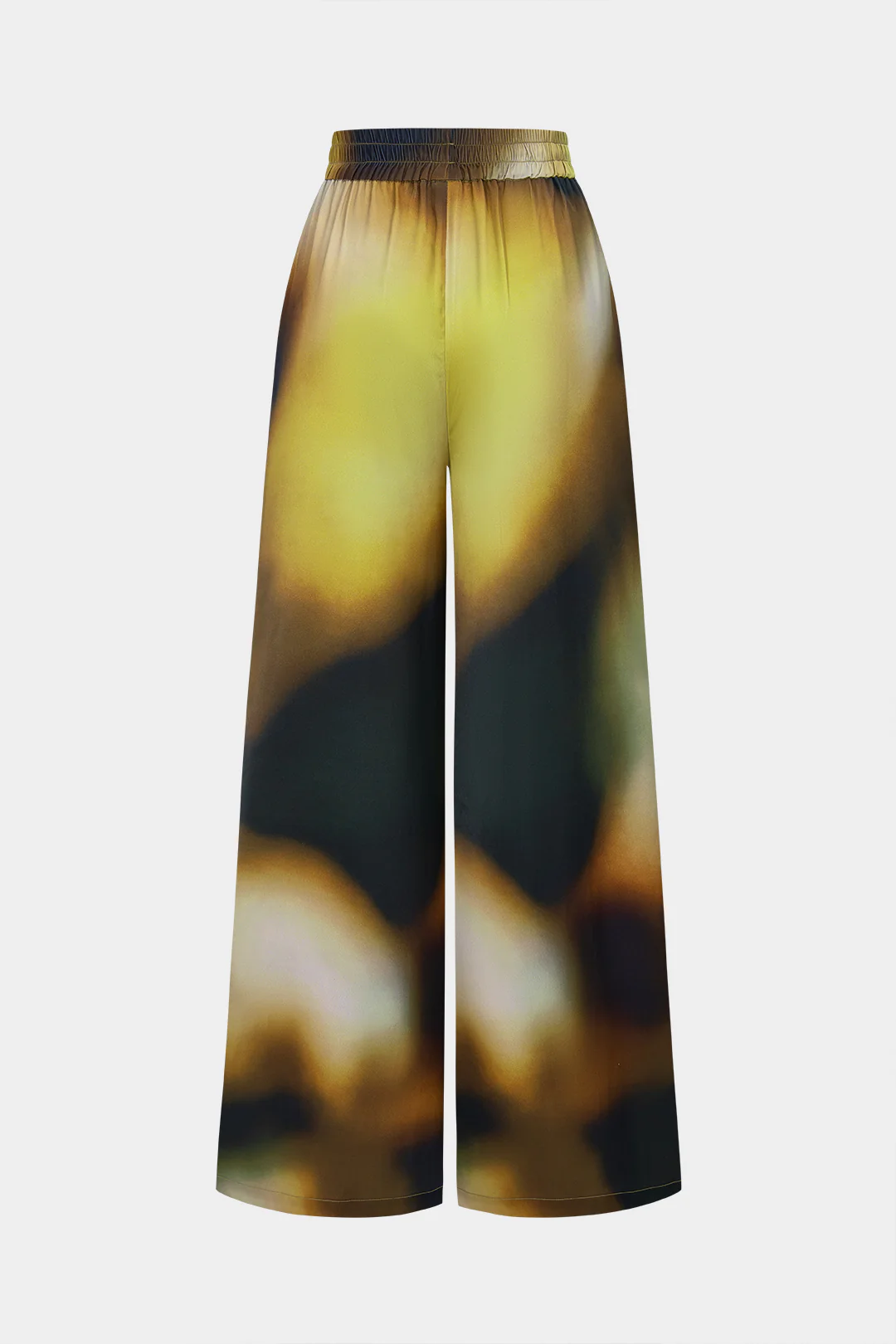 Tie Dye Print Satin Shirred Waistband Wide Leg Pants - Flockneti