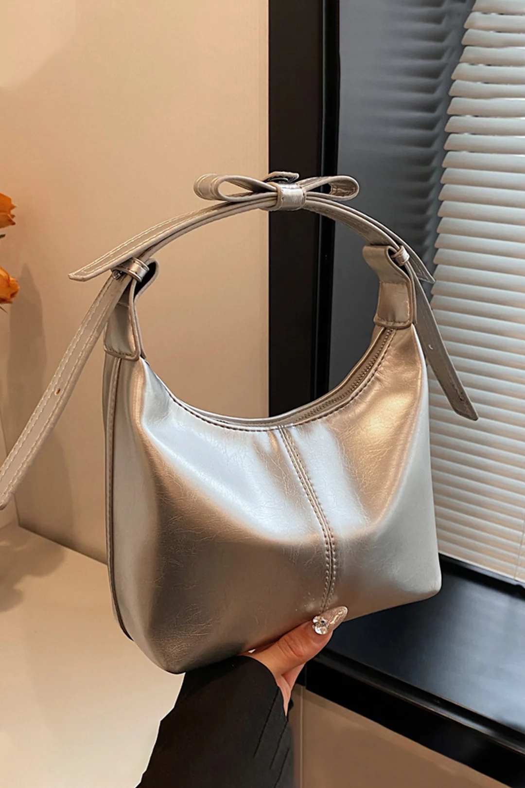 Faux Leather Zipper Underarm Tote Bag - Flockneti
