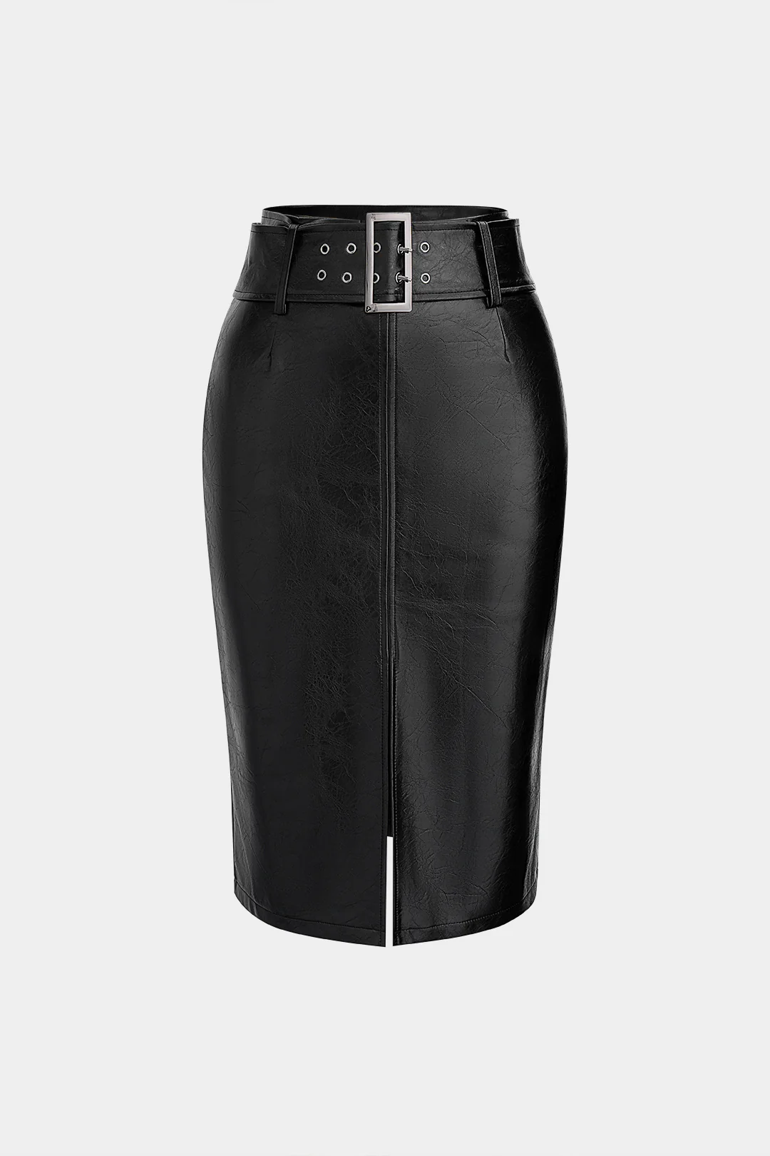 Faux Leather Belted Skirt - Flockneti