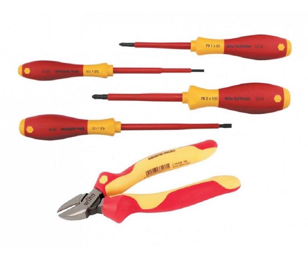 Wiha Insulated Industrial Cutters & Screwdriver Set 5 Piece - Flockneti