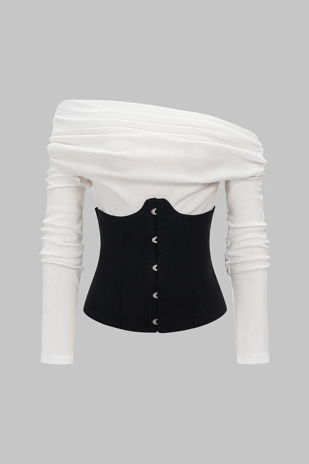 Contrast Patchwork Off Shoulder Long-Sleeve Top - Flockneti