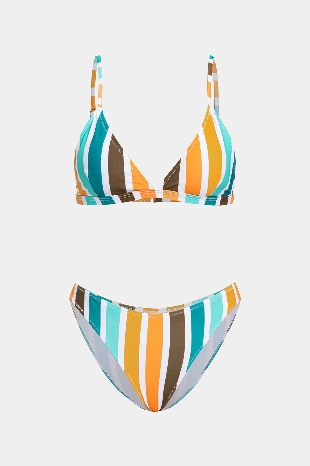 Stripes Print Backless Bikini Set - Flockneti