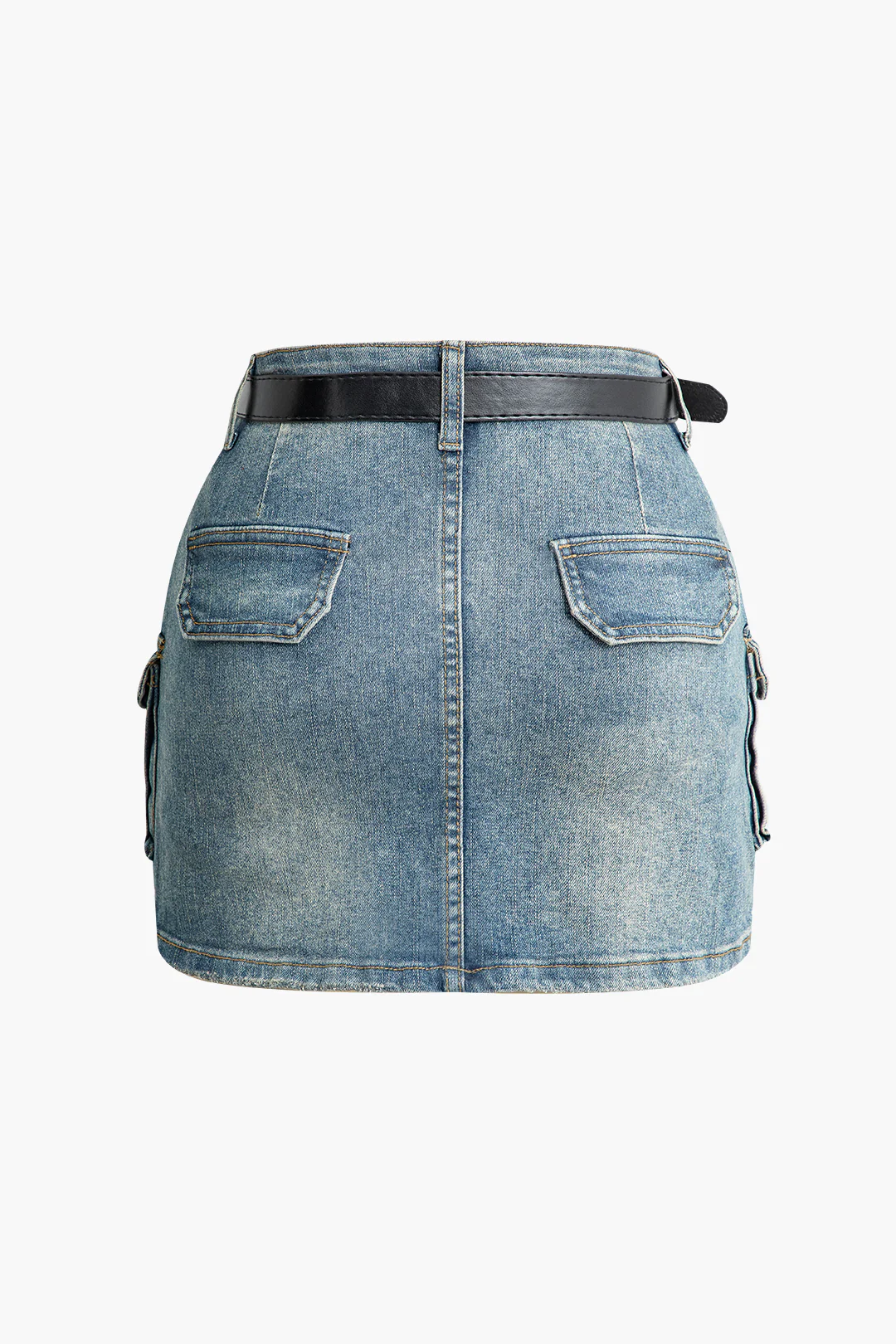 Denim 3D Pocket Metallic Decor High Waist Skirt - Flockneti