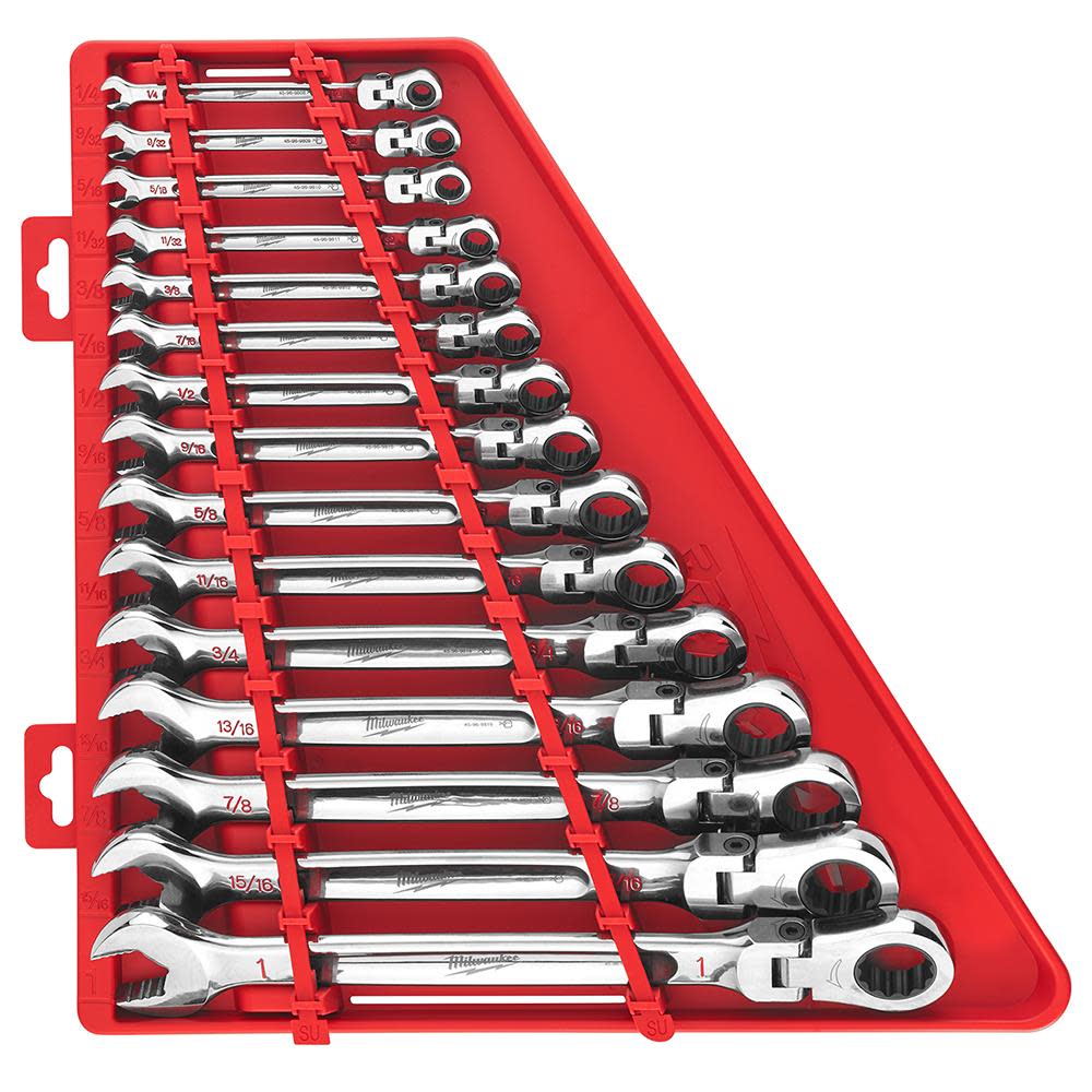 Milwaukee Combination Wrench Set SAE Flex Head Ratcheting 15pc - Flockneti