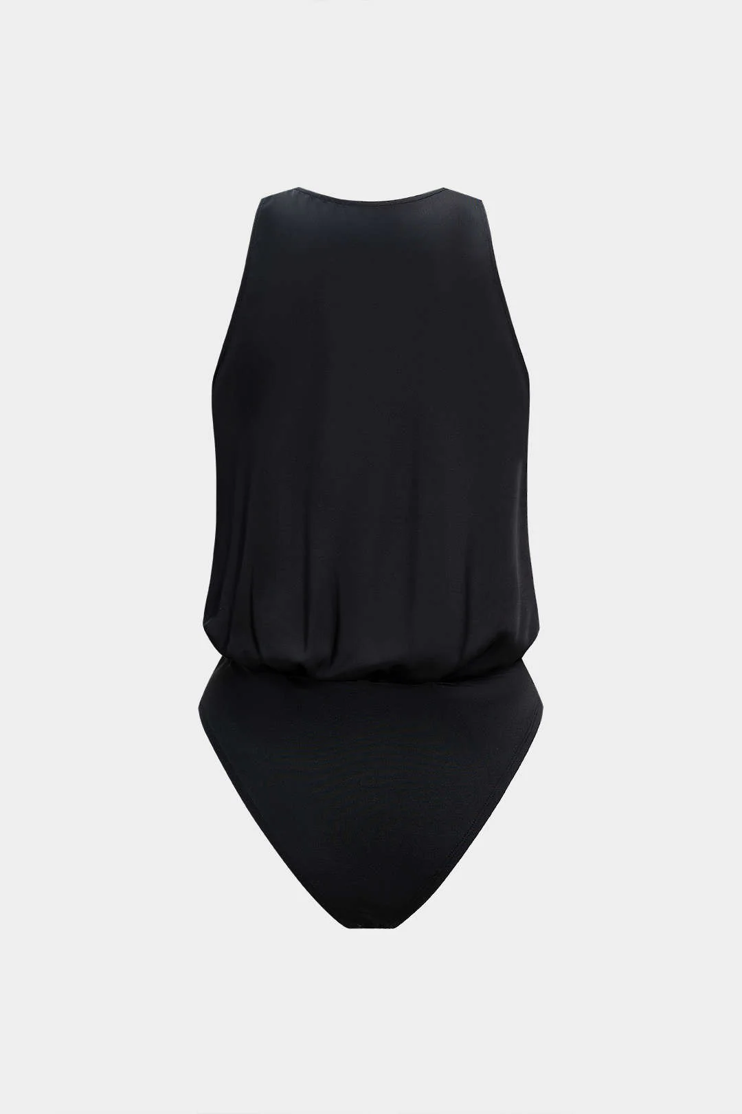 Satin Ruched Crossed Sleeveless Bodysuit - Flockneti