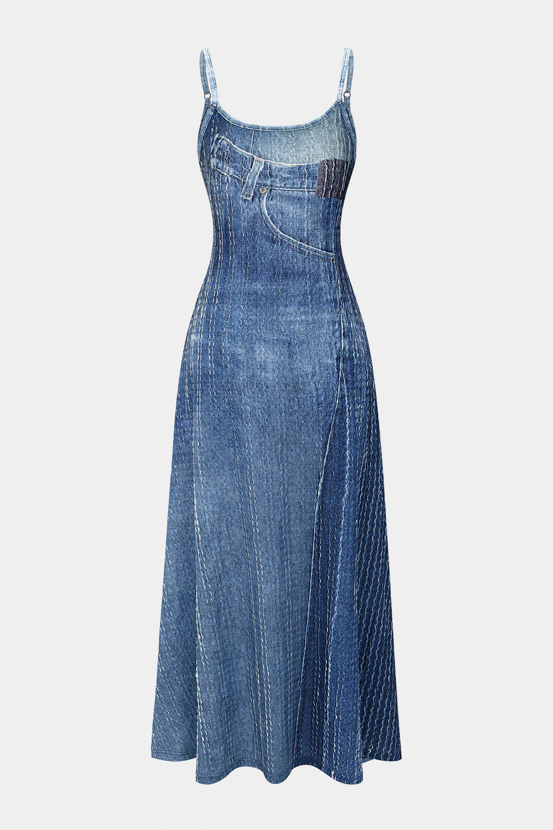 Denim Print Slip Sleeveless Maxi Dress - Flockneti