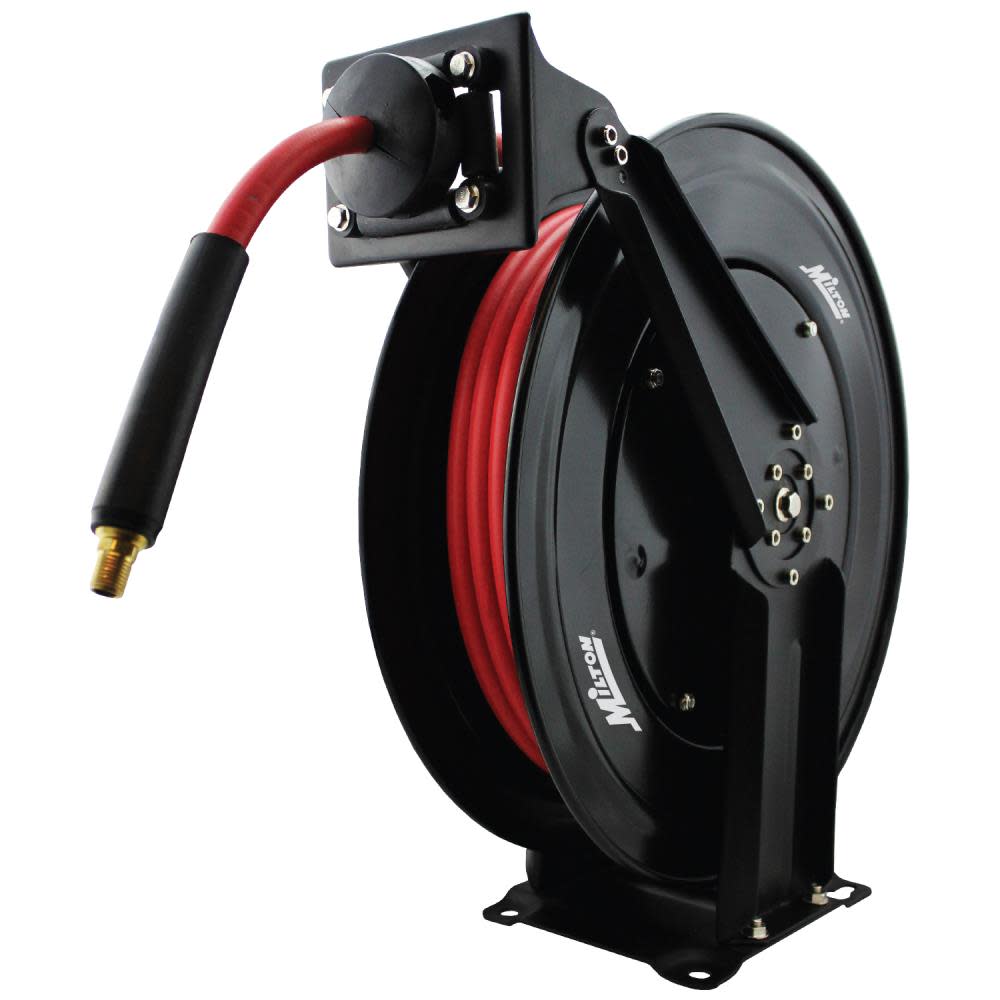 Milton 2760-50D – Steel Dual Arm Auto-Retractable Air Hose Reel 3/8″ x 50 ft. Rubber Hose – 300 Max PSI - Flockneti