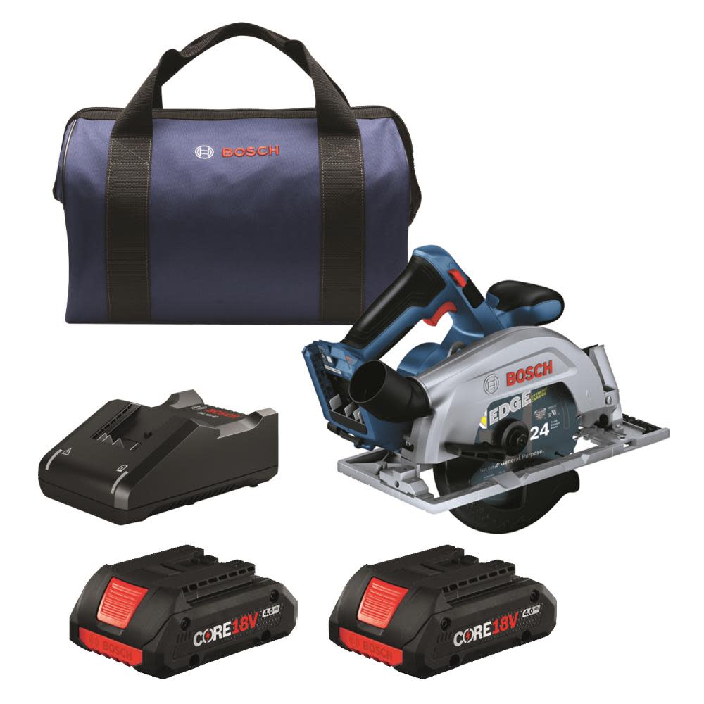 Bosch 18V Blade Right 6 1/2″ Circular Saw Kit with 2 CORE18V 4.0 Ah Compact Batteries - Flockneti