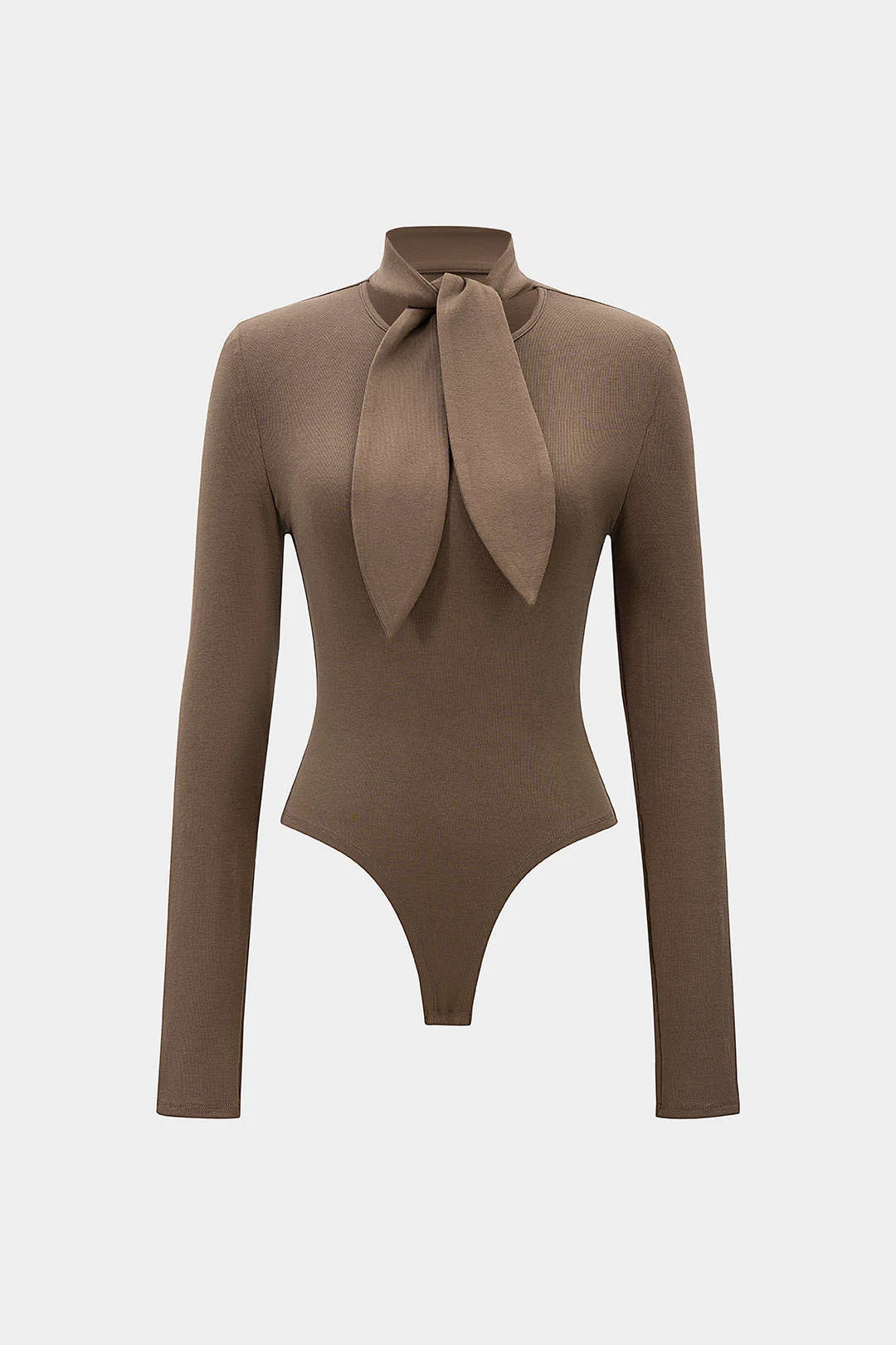 Round Neck Tie Front Long-Sleeve Bodysuit - Flockneti