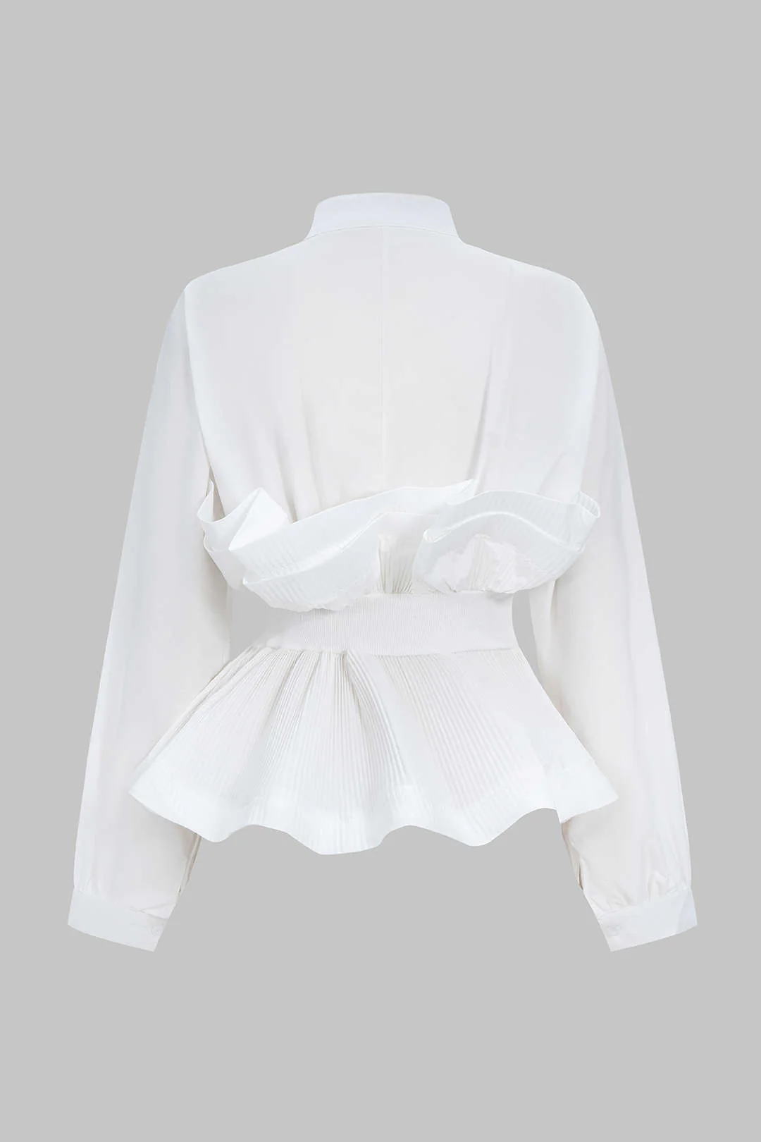 Ruffle Pleated Button Long-Sleeve Shirt - Flockneti