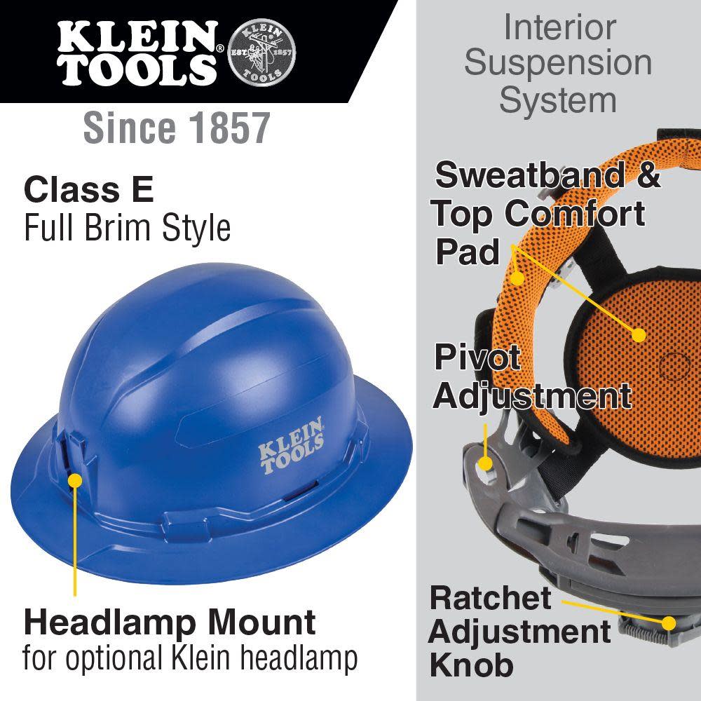 Klein Tools Hard Hat Non-vented Full Brim Blue - Flockneti