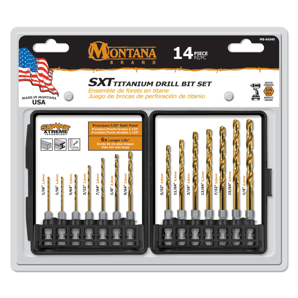 Montana Brand Tools Wood/Metal Drill Bit Set Titanium Coated 14pc - Flockneti