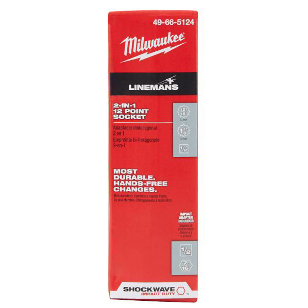 Milwaukee Shockwave Lineman’s 12PT 15/16 ” & 1 1/8″ 2-in-1 Socket - Flockneti