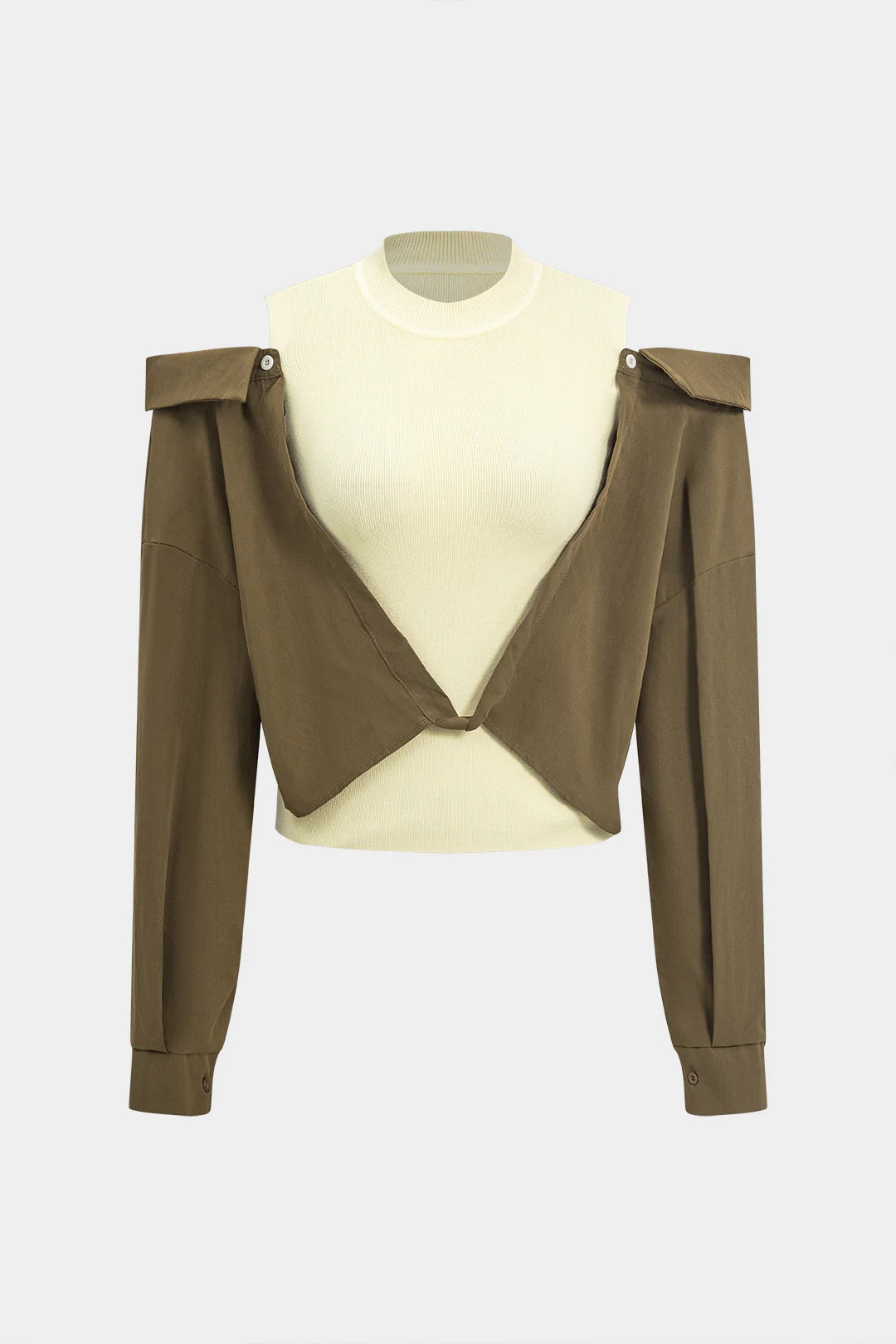 Contrast Patchwork Long-Sleeve Shirt - Flockneti
