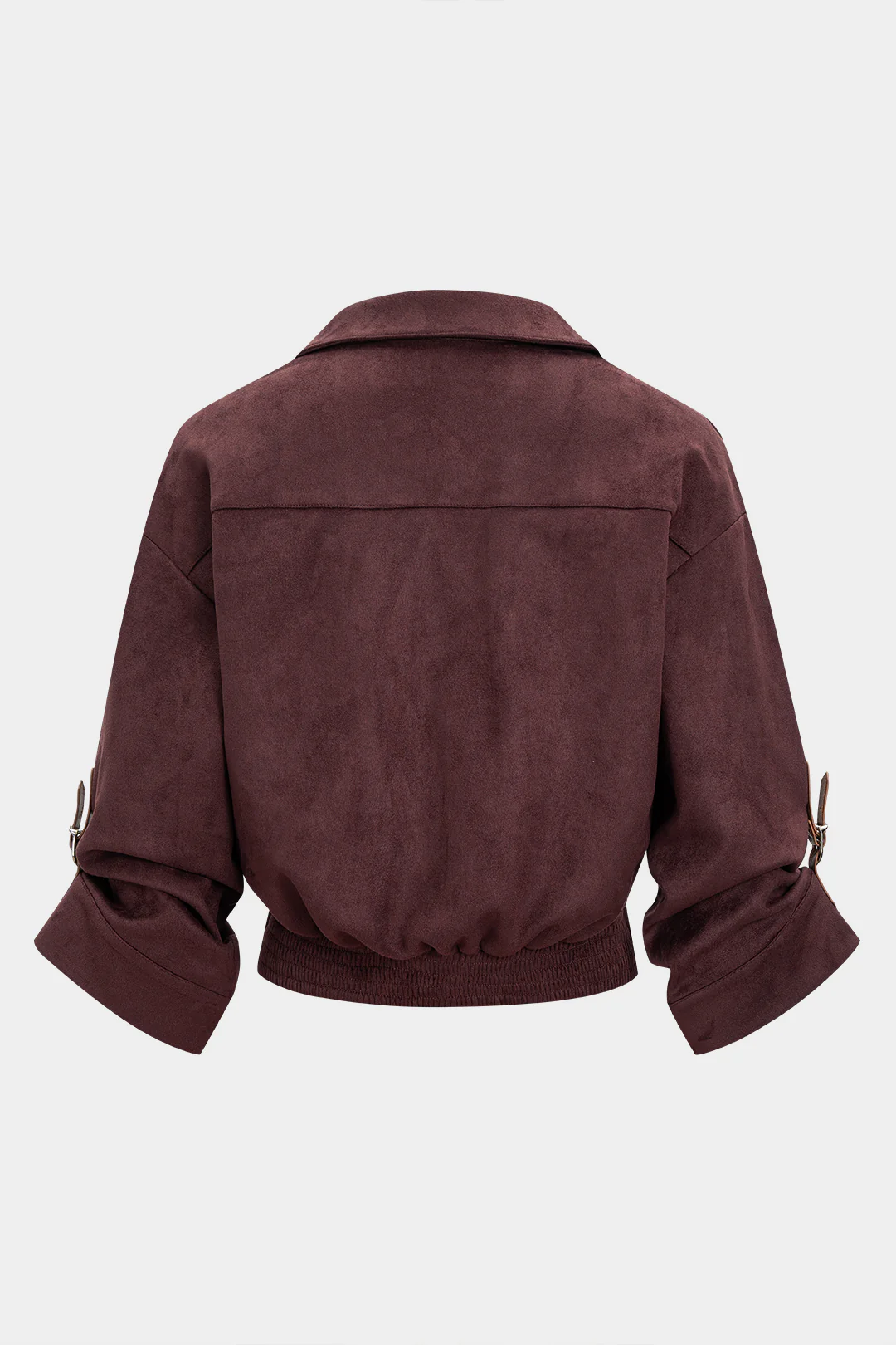 Suede Button Ruched V-Neck Long-Sleeve Shirt - Flockneti