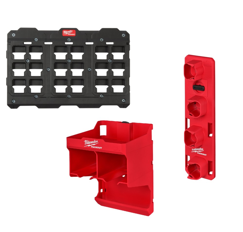 Milwaukee PACKOUT Large Wall Plate with Tool Station & M12 Battery Rack Bundle - Flockneti