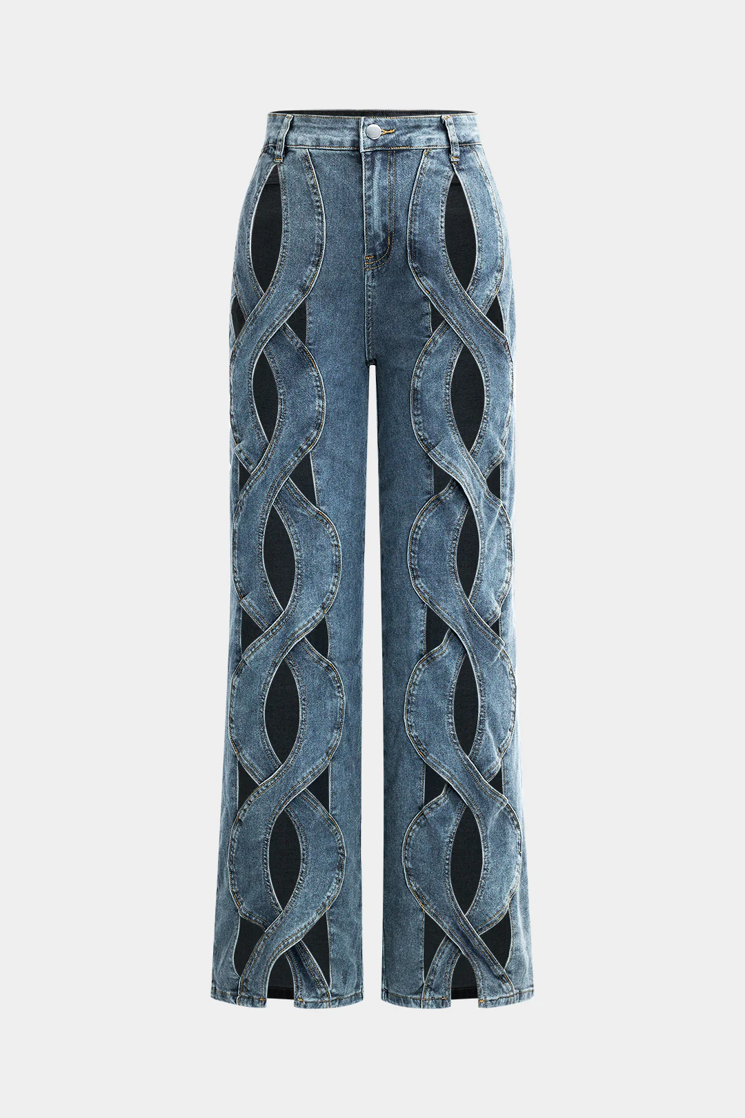 Denim Cut Out Straight Leg Jeans - Flockneti