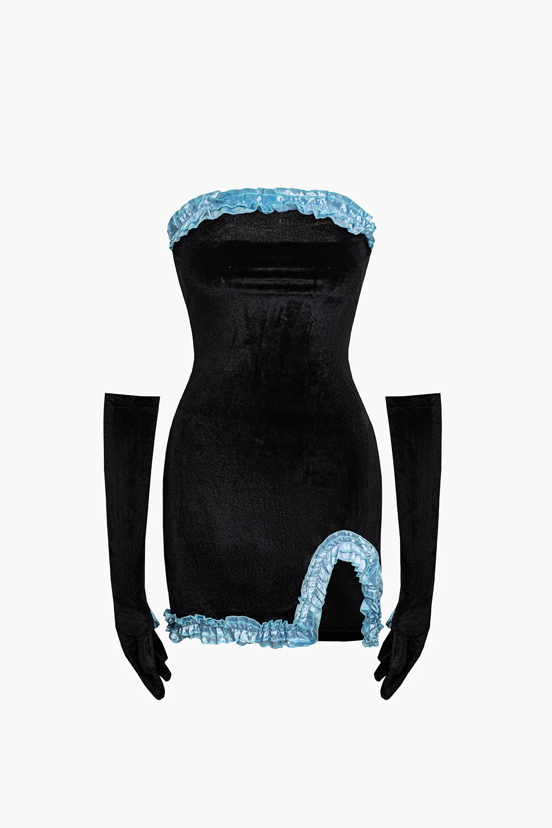 Patchwork Ruffle Long Sleeve Mini Dress With Gloves - Flockneti