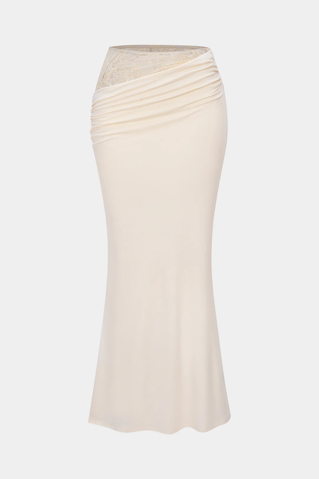 Lace Patchwork Asymmetrical Ruched High Waist Skirt - Flockneti