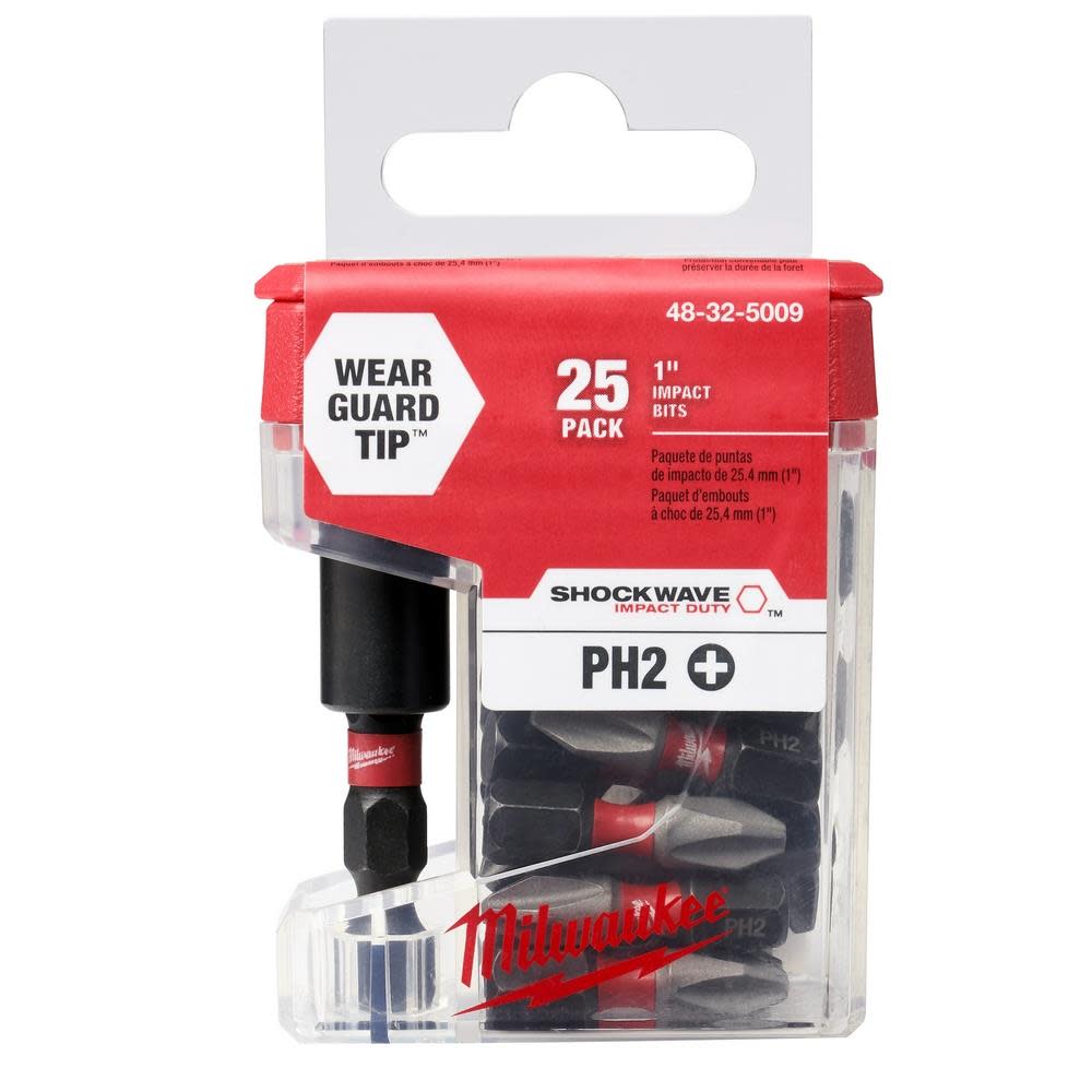 Milwaukee SHOCKWAVE Impact Phillips #2 Insert Bits with Bit Holder 25PK - Flockneti