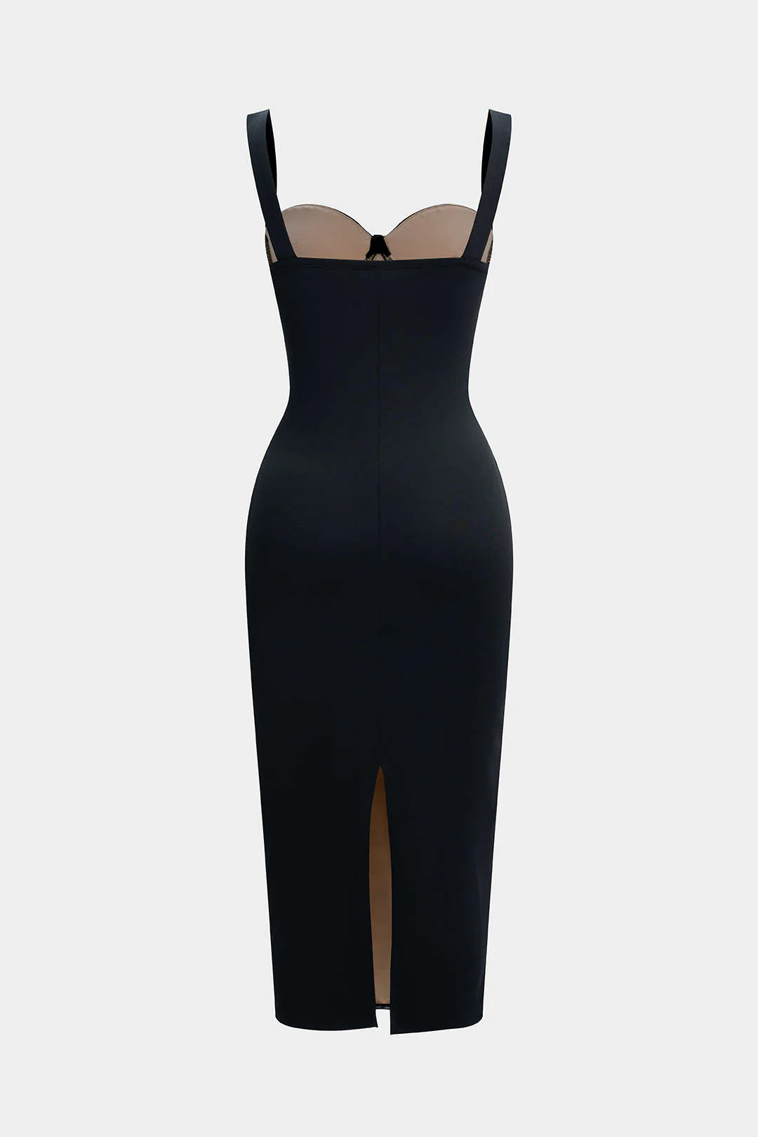 Sheer Mesh Ruched Bustier Slip Sleeveless Midi Dress - Flockneti