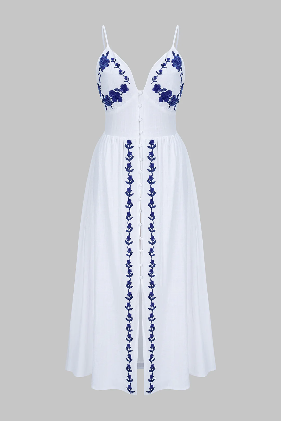 Contrast Embroidery V-Neck Sleeveless Maxi Dress - Flockneti
