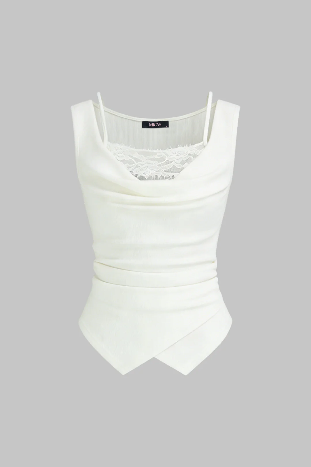 Lace Patchwork Ruched Tank Top - Flockneti