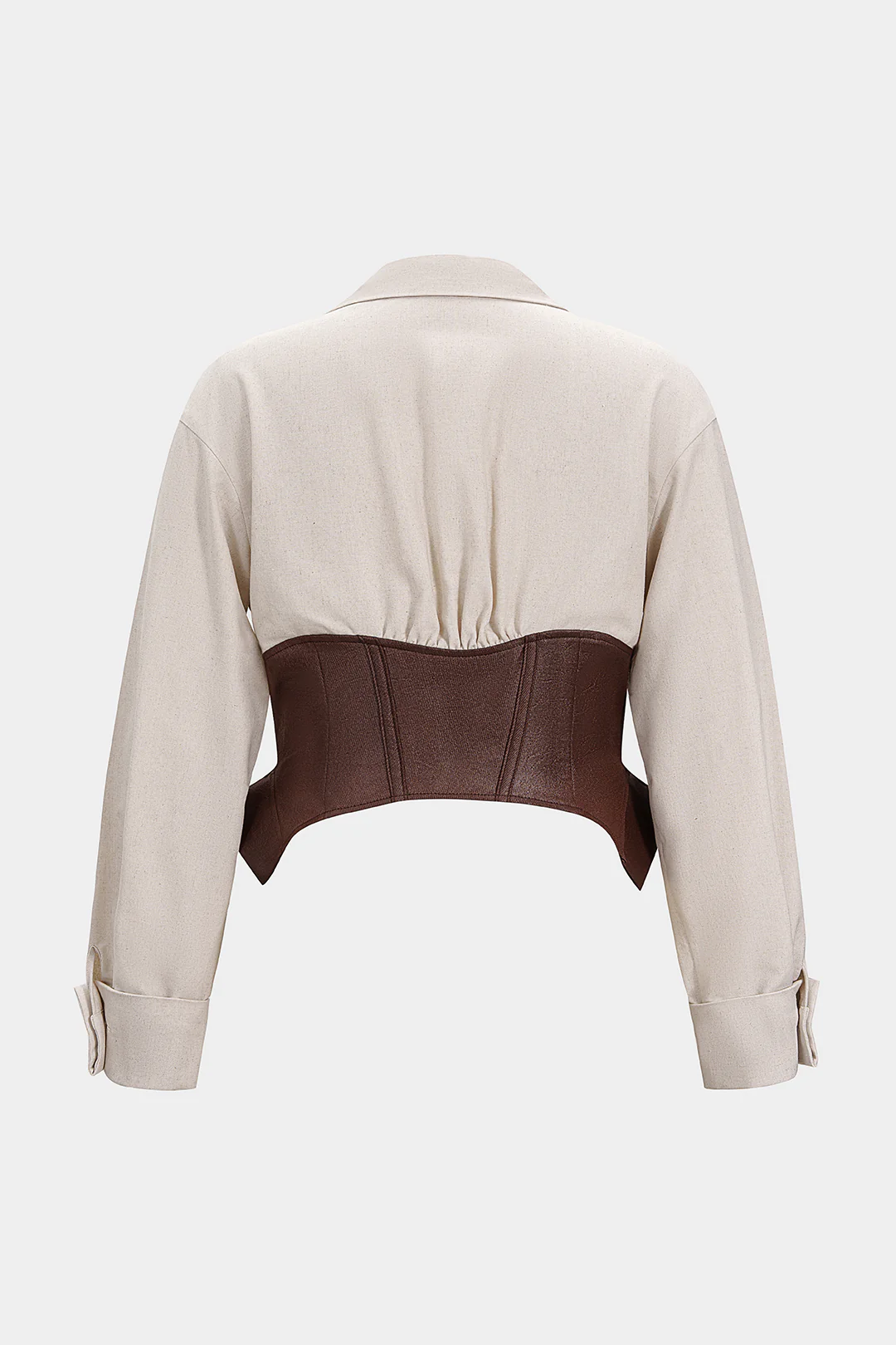Plus Size Faux Leather Patchwork Linen Metallic Long-Sleeve Shirt - Flockneti