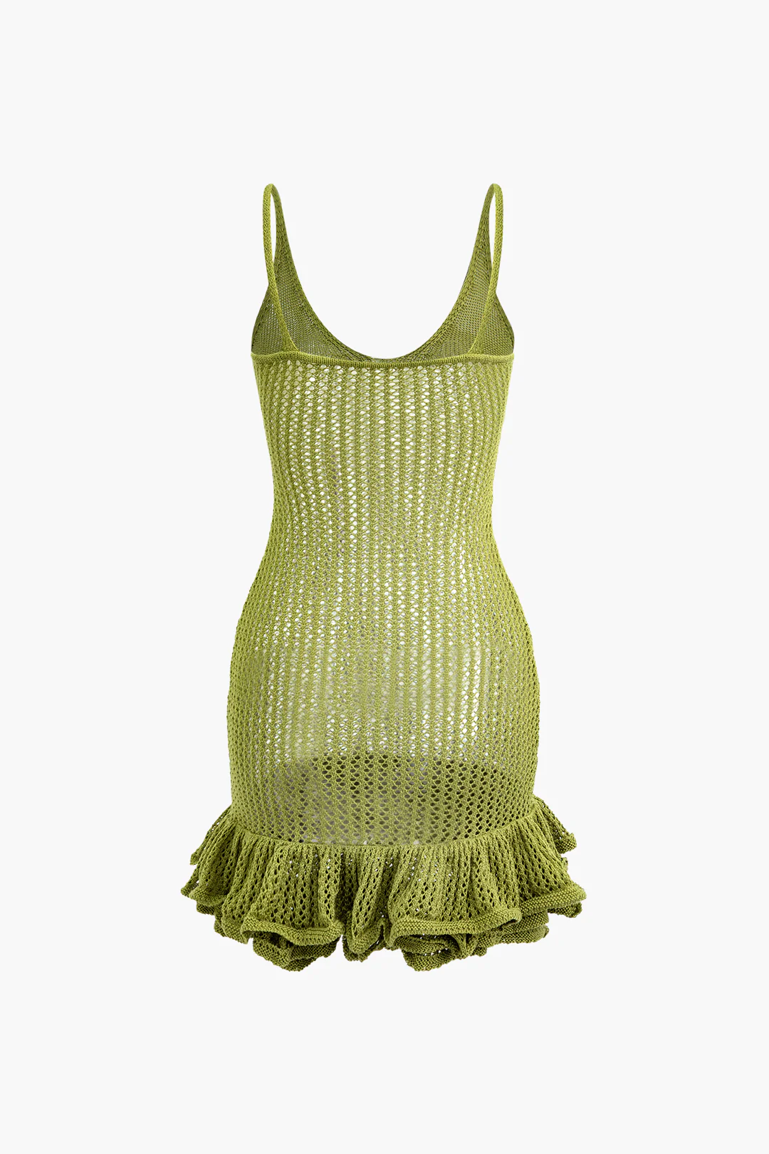 Open Knit Ruffle Hem Cami Mini Dress - Flockneti