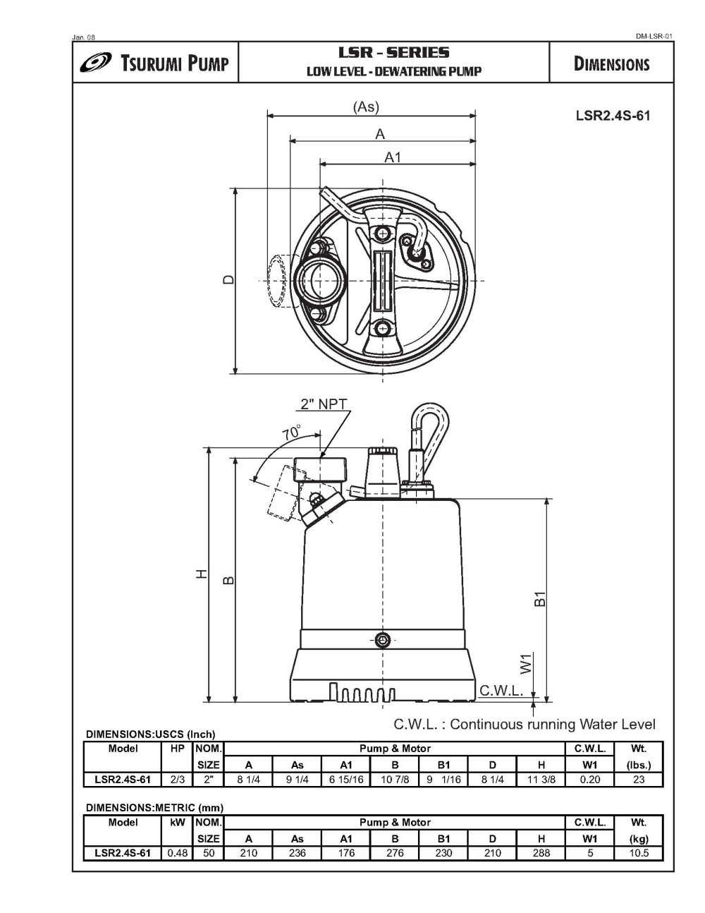 Tsurumi LSR2.4S Electric Ground Level Drainage Pump - Flockneti