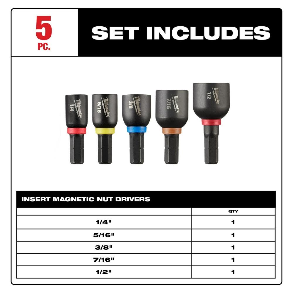 Milwaukee SHOCKWAVE Impact Duty Insert Magnetic Nut Driver Set 5PC - Flockneti