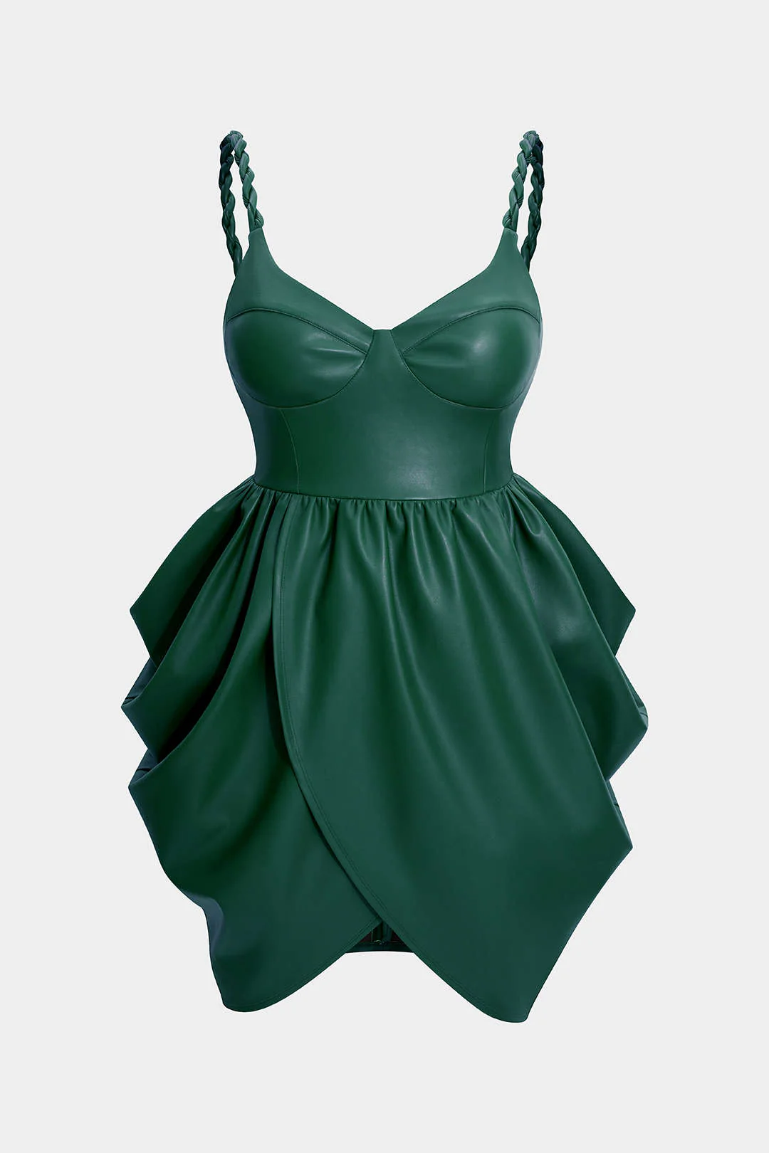 Plus Size Faux Leather Zipper Ruched Twist Knot Slip Sleeveless Mini Dress - Flockneti
