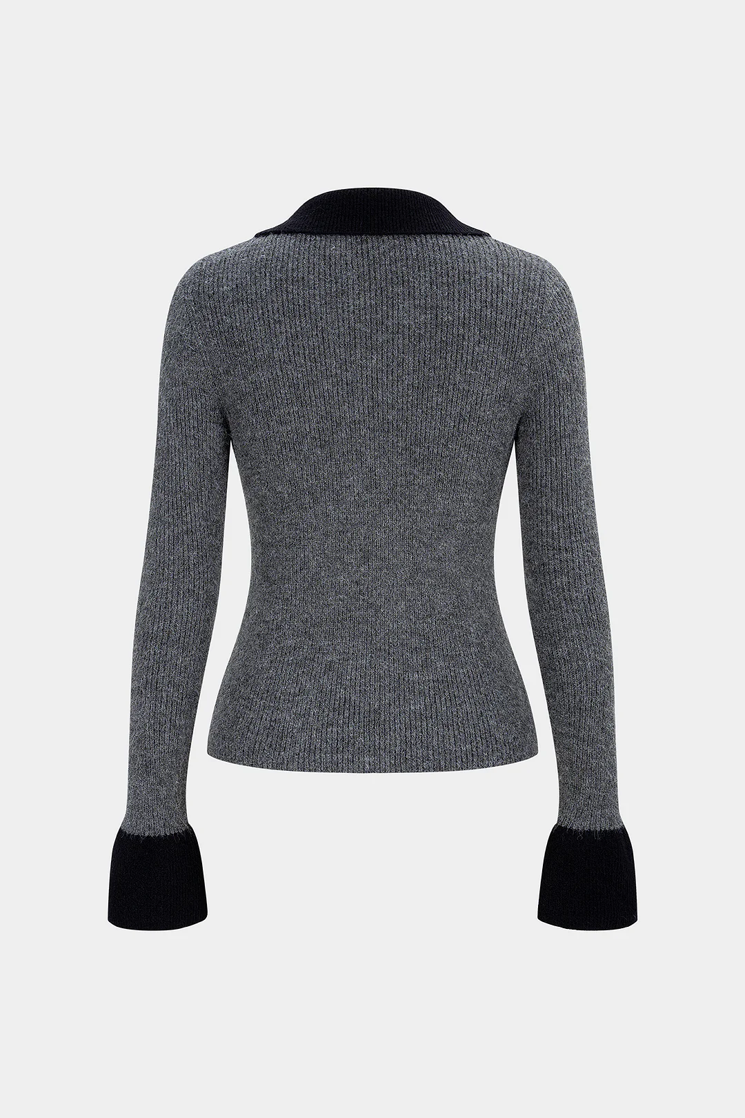 Knit Button Contrast Long-Sleeve Top - Flockneti