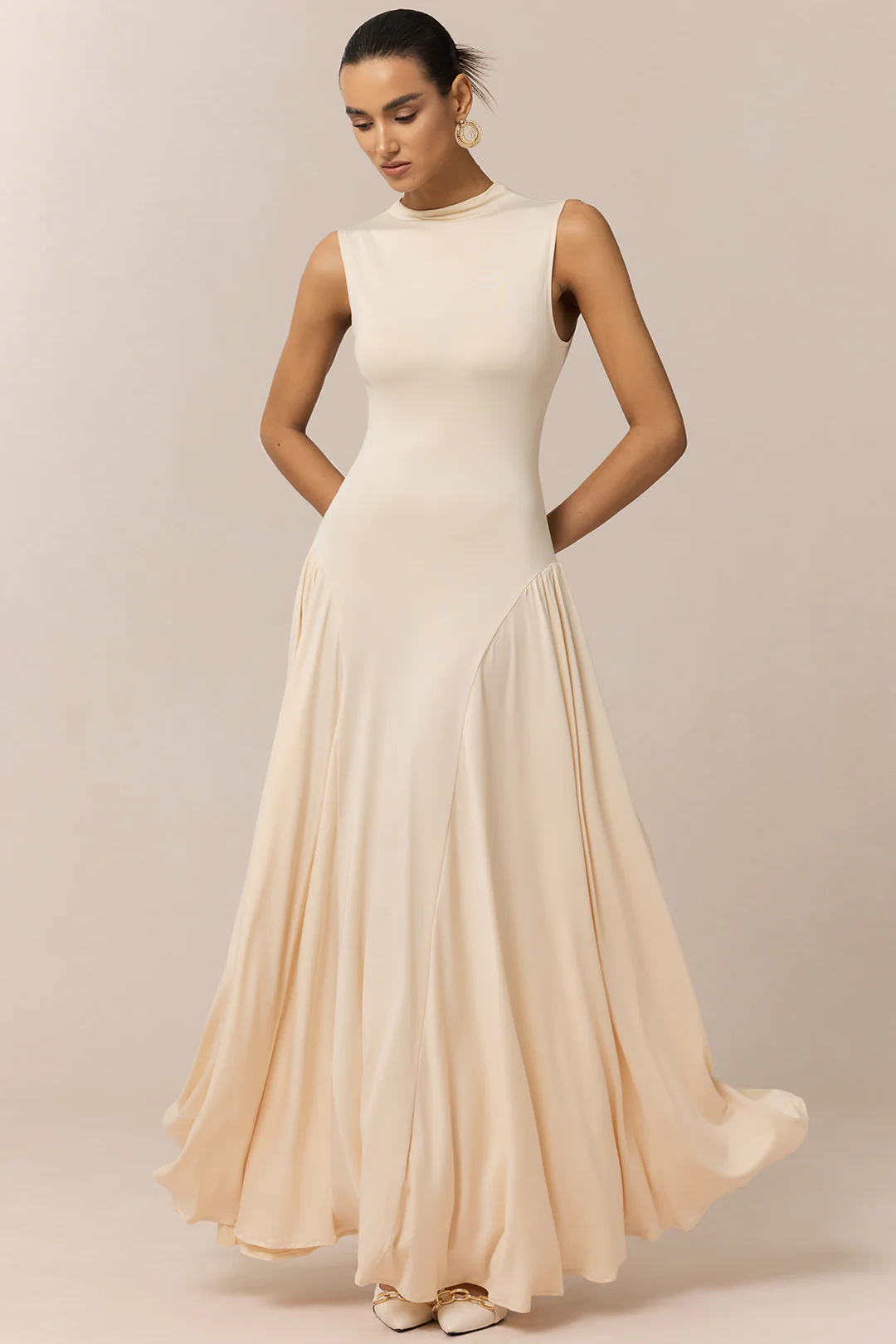 Mock Neck Ruched Sleeveless Maxi Dress - Flockneti