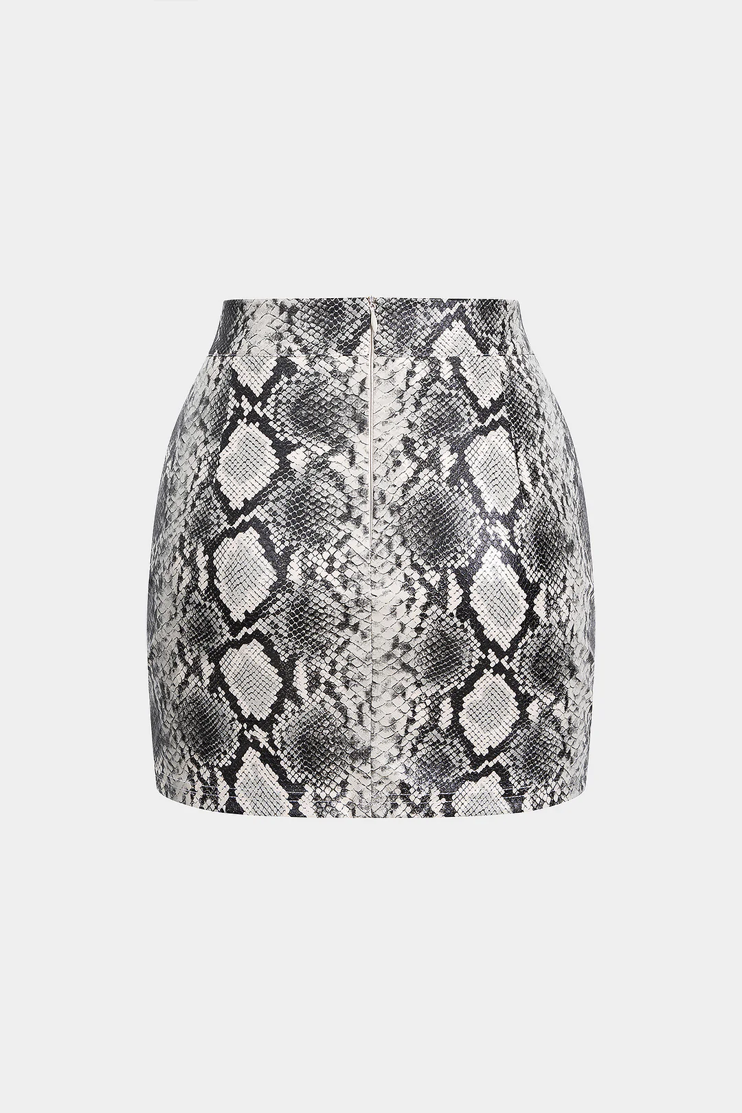 Snake Skin Print Faux Leather High Waist Skirt - Flockneti