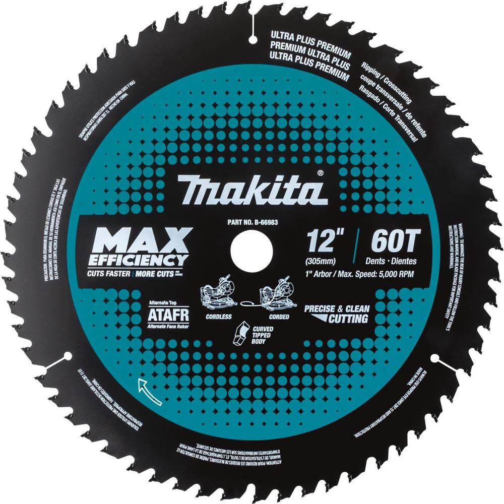 Makita 12″ 60T Carbide-Tipped Max Efficiency Miter Saw Blade - Flockneti
