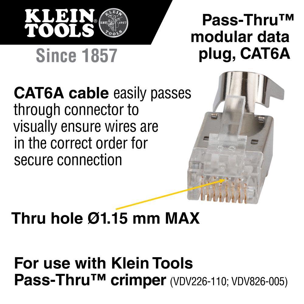 Klein Tools RJ45 CAT6A STP Pass Thru Plug 50pk - Flockneti