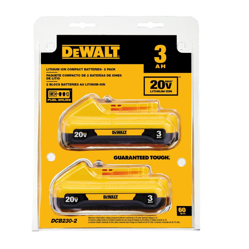DEWALT 20V MAX 3 Ah Compact Battery 2-Pack - Flockneti