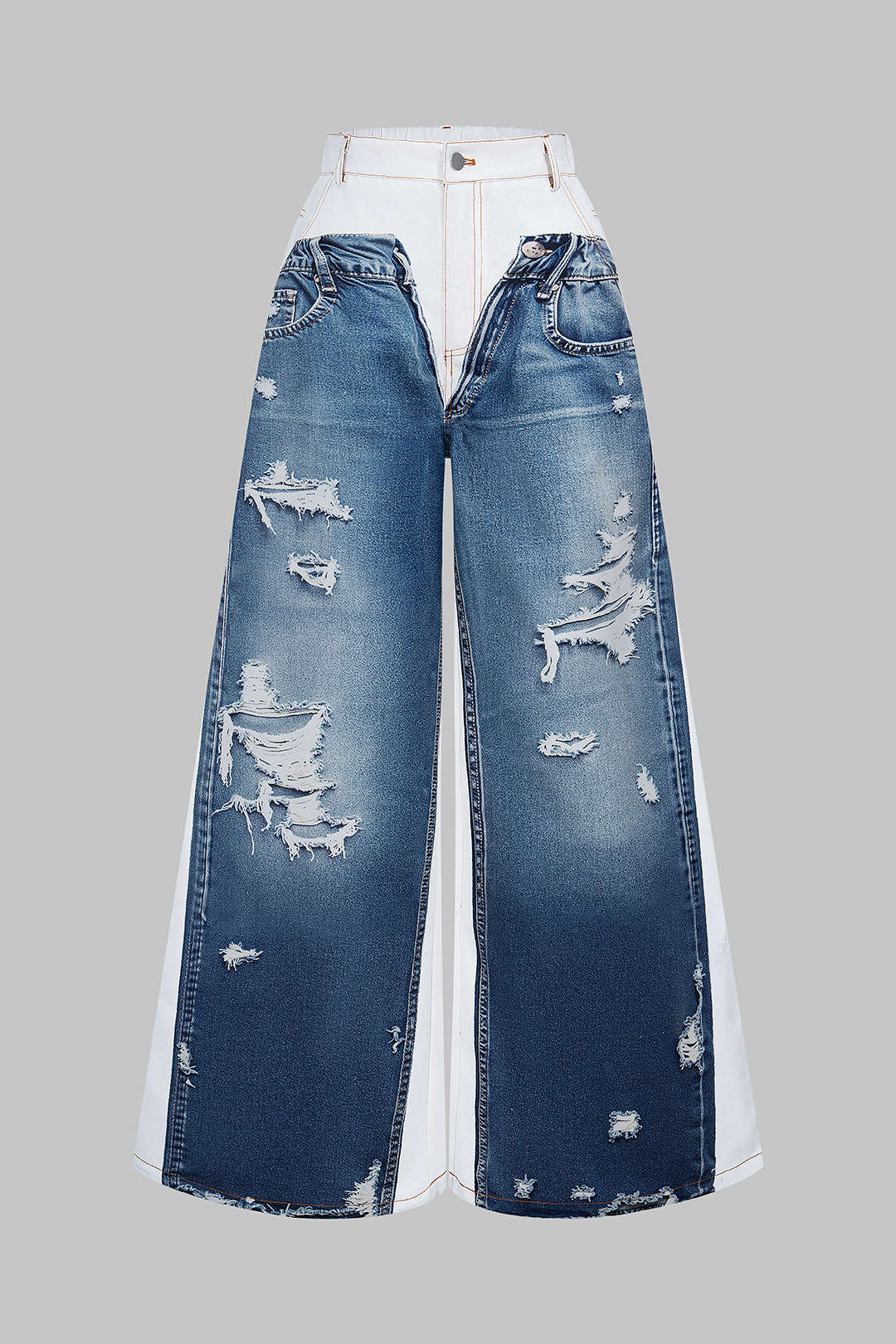 Denim Print Wide Leg Pants - Flockneti